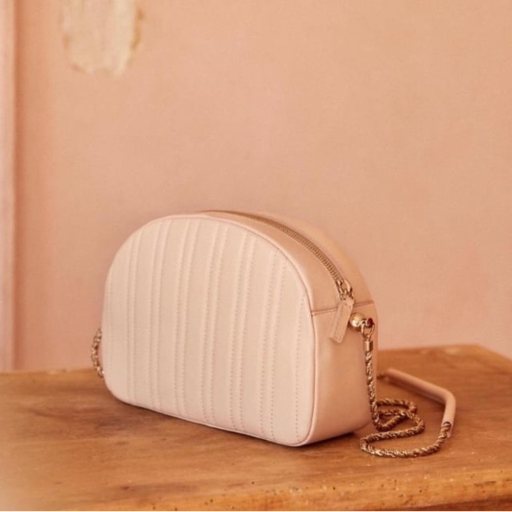 Sezane Dean Quilted Crossbody Bag in Nude